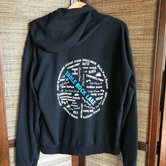 Upcycled Table Rock Lake Hoodie L: TRL Landmarks Marinas Graphic Sweatshirt - Picture 8 of 12